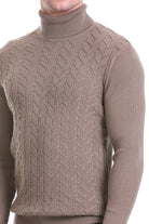 Regular Fit Grej Patterned Cotton Blend Turtleneck Sweater