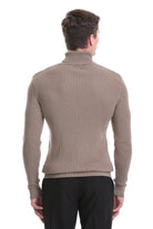 Regular Fit Grej Patterned Cotton Blend Turtleneck Sweater