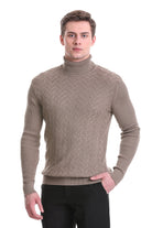 Regular Fit Grej Patterned Cotton Blend Turtleneck Sweater