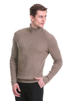 Regular Fit Grej Patterned Cotton Turtleneck Sweater - SAYKI