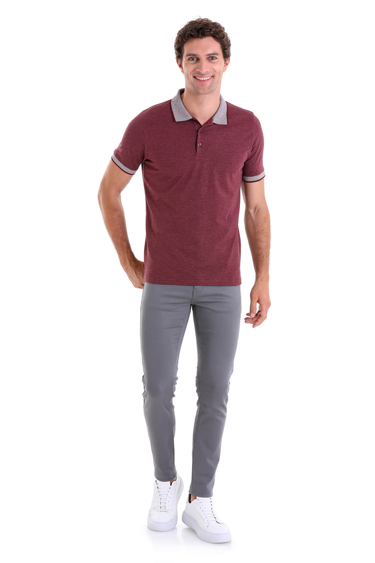 Regular Fit Heathered Cotton Blend Burgundy Polo T-Shirt