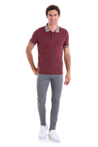 Regular Fit Heathered Cotton Blend Burgundy Polo T-Shirt