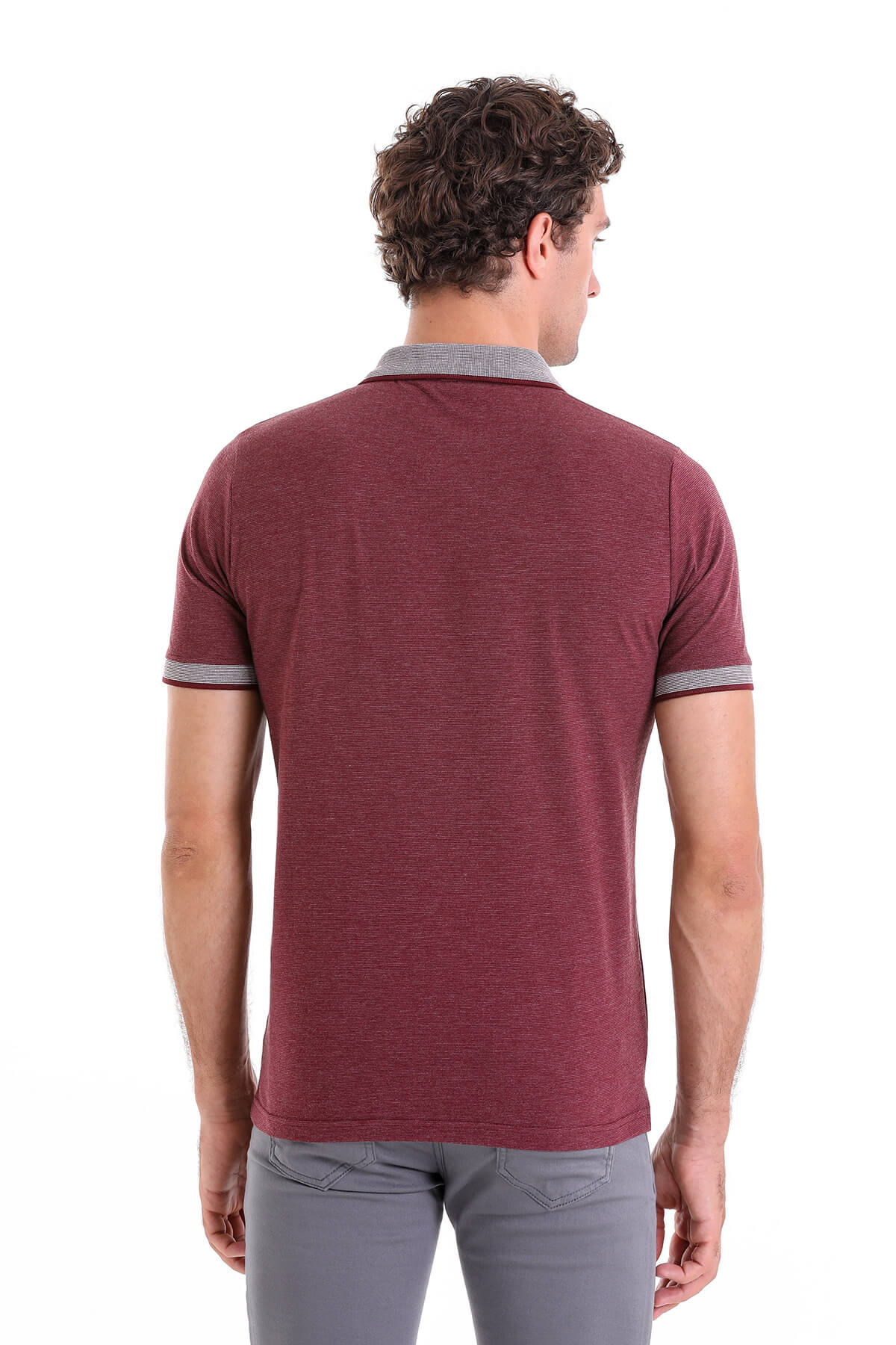 Regular Fit Heathered Cotton Blend Burgundy Polo T-Shirt