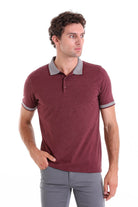 Regular Fit Heathered Cotton Blend Burgundy Polo T-Shirt