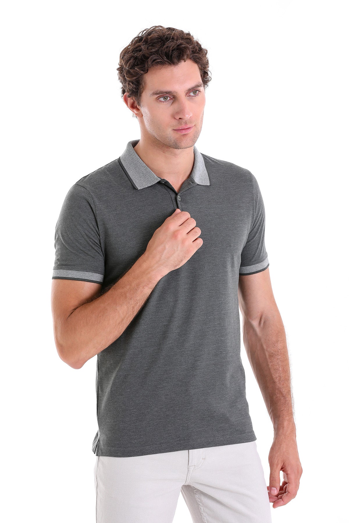 Regular Fit Heathered Cotton Blend Khaki Polo T-Shirt - MIB