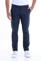 Regular Fit High Waist Navy Cotton Casual Pants - MIB