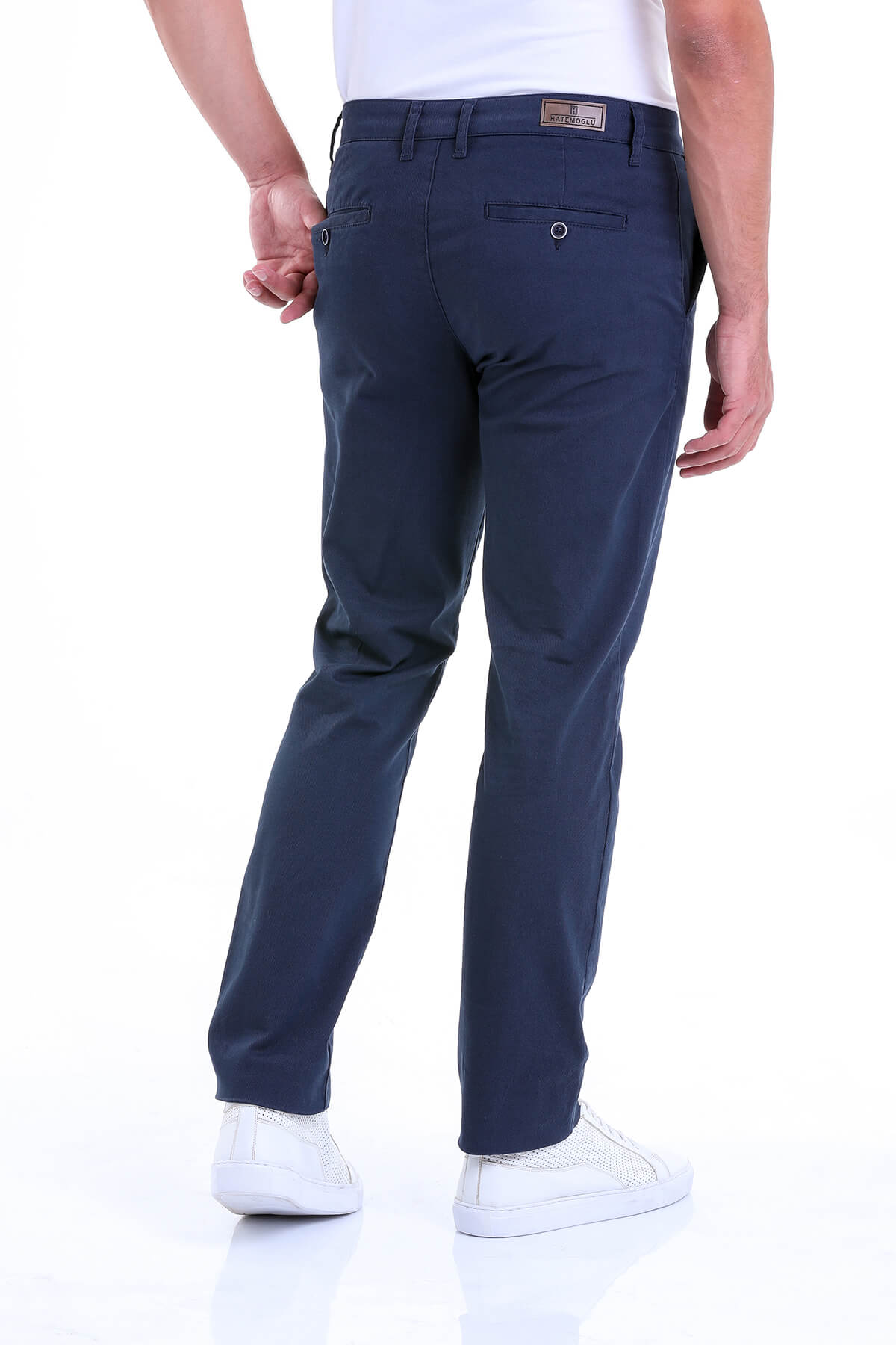 Regular Fit High Waist Navy Cotton Casual Pants - MIB