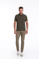 Regular Fit Honeycomb Cotton Blend Khaki Polo T-Shirt - MIB