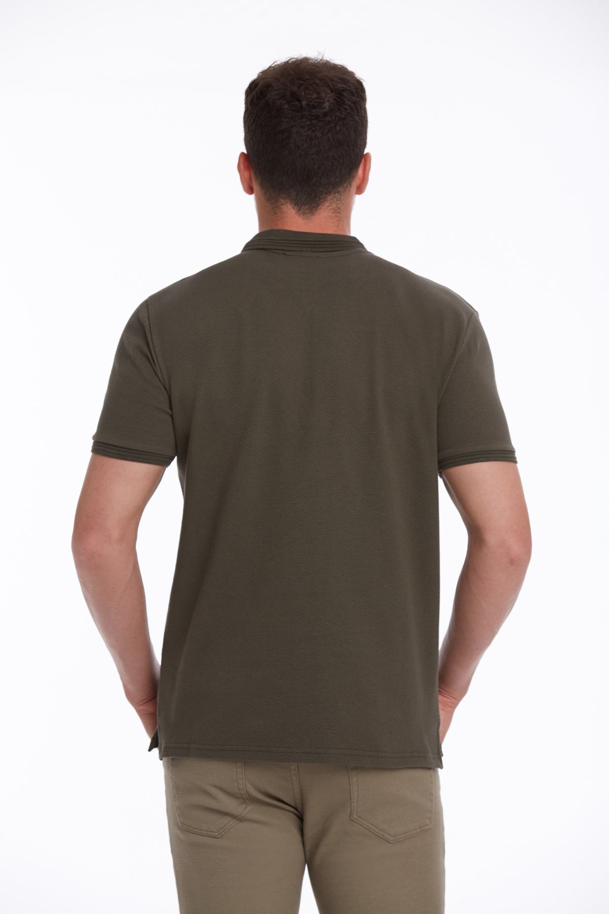 Regular Fit Honeycomb Cotton Blend Khaki Polo T-Shirt - MIB