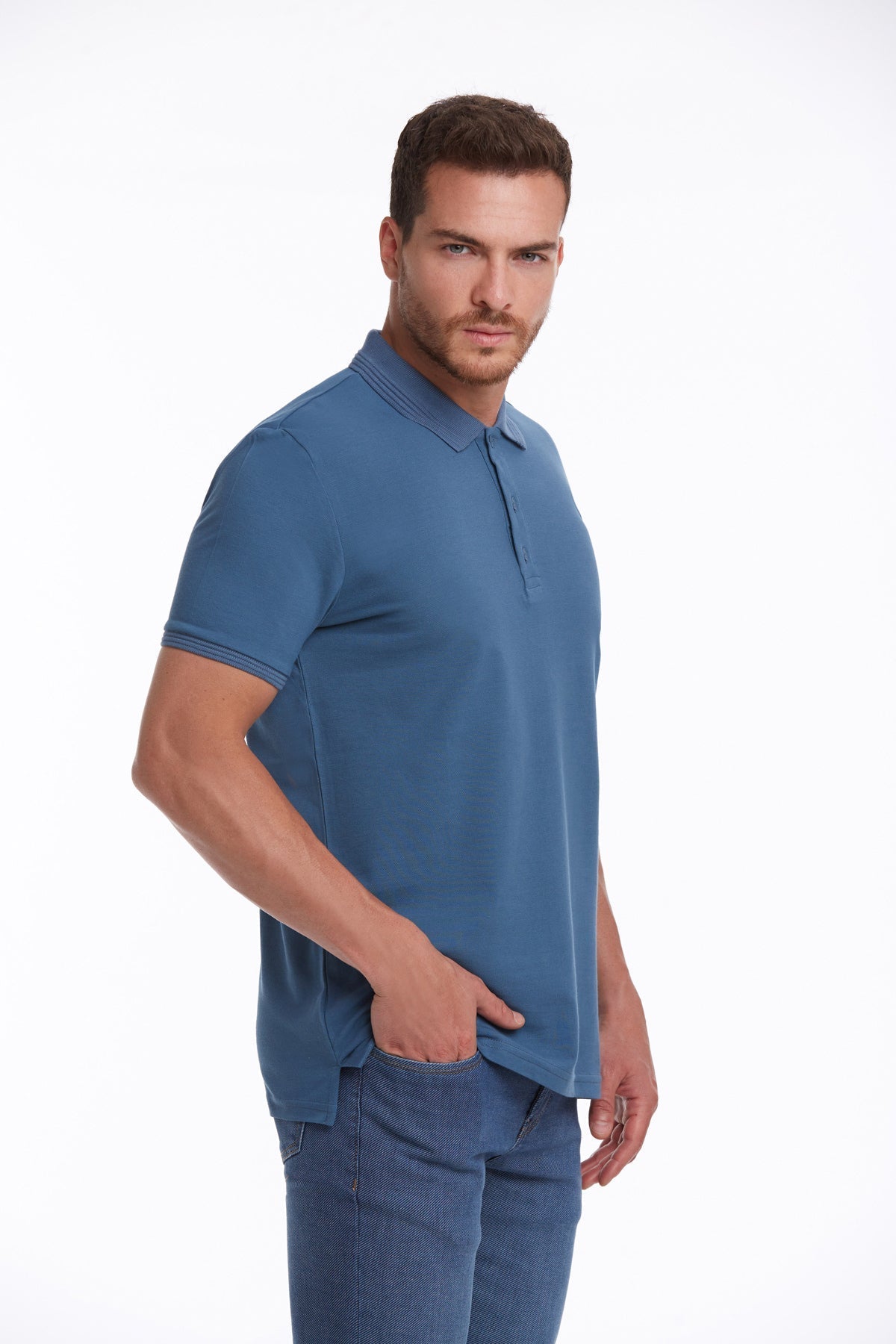 Regular Fit Indigo 100% Cotton Polo T-Shirt - MIB