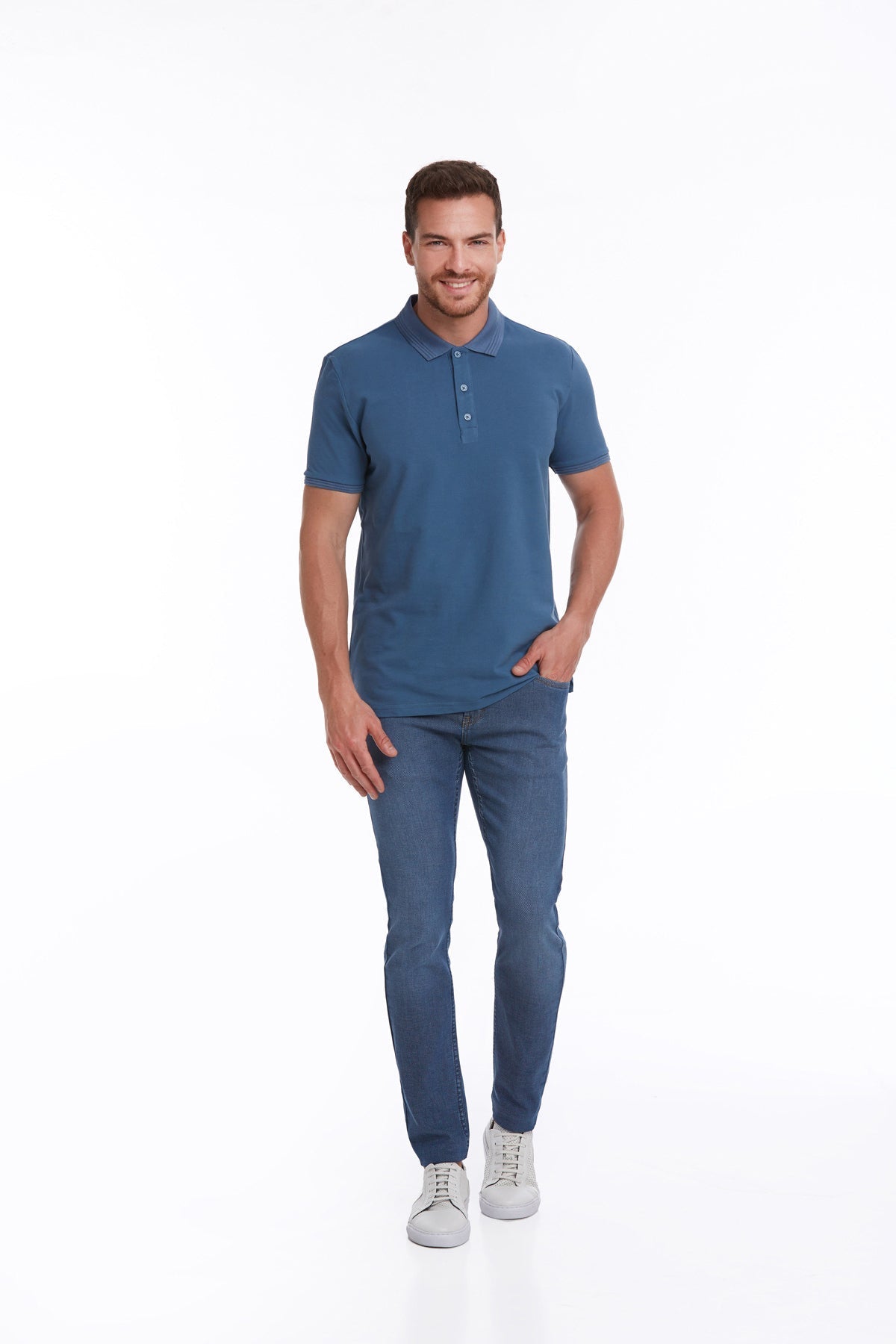 Regular Fit Indigo 100% Cotton Polo T-Shirt - MIB