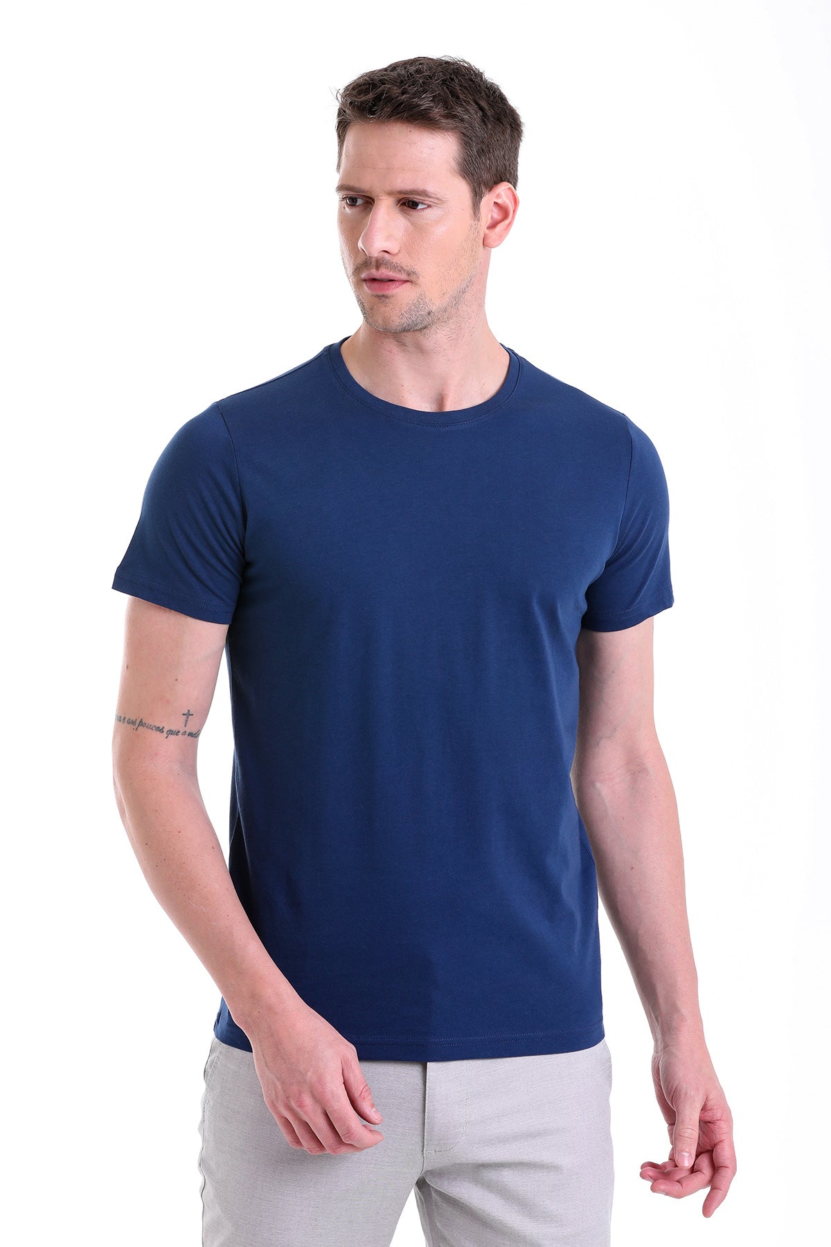 Regular Fit Indigo Basic Cotton Crew Neck T-Shirt - MIB