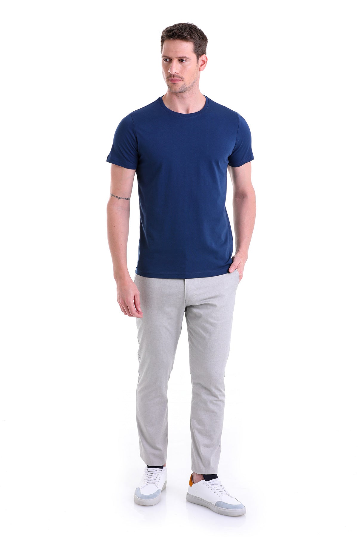 Regular Fit Indigo Basic Cotton Crew Neck T-Shirt - MIB