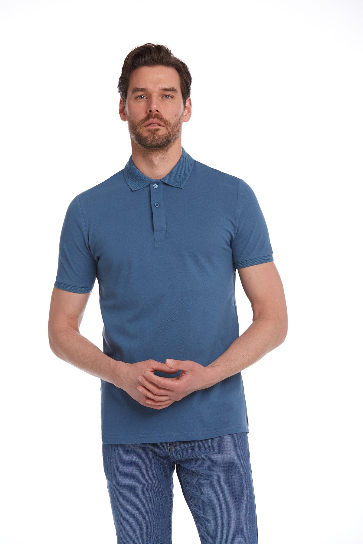 Regular Fit Indigo Basic Cotton Polo T-Shirt - MIB