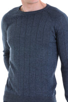 Regular Fit Indigo Cotton Blend Crewneck Sweater - SAYKI