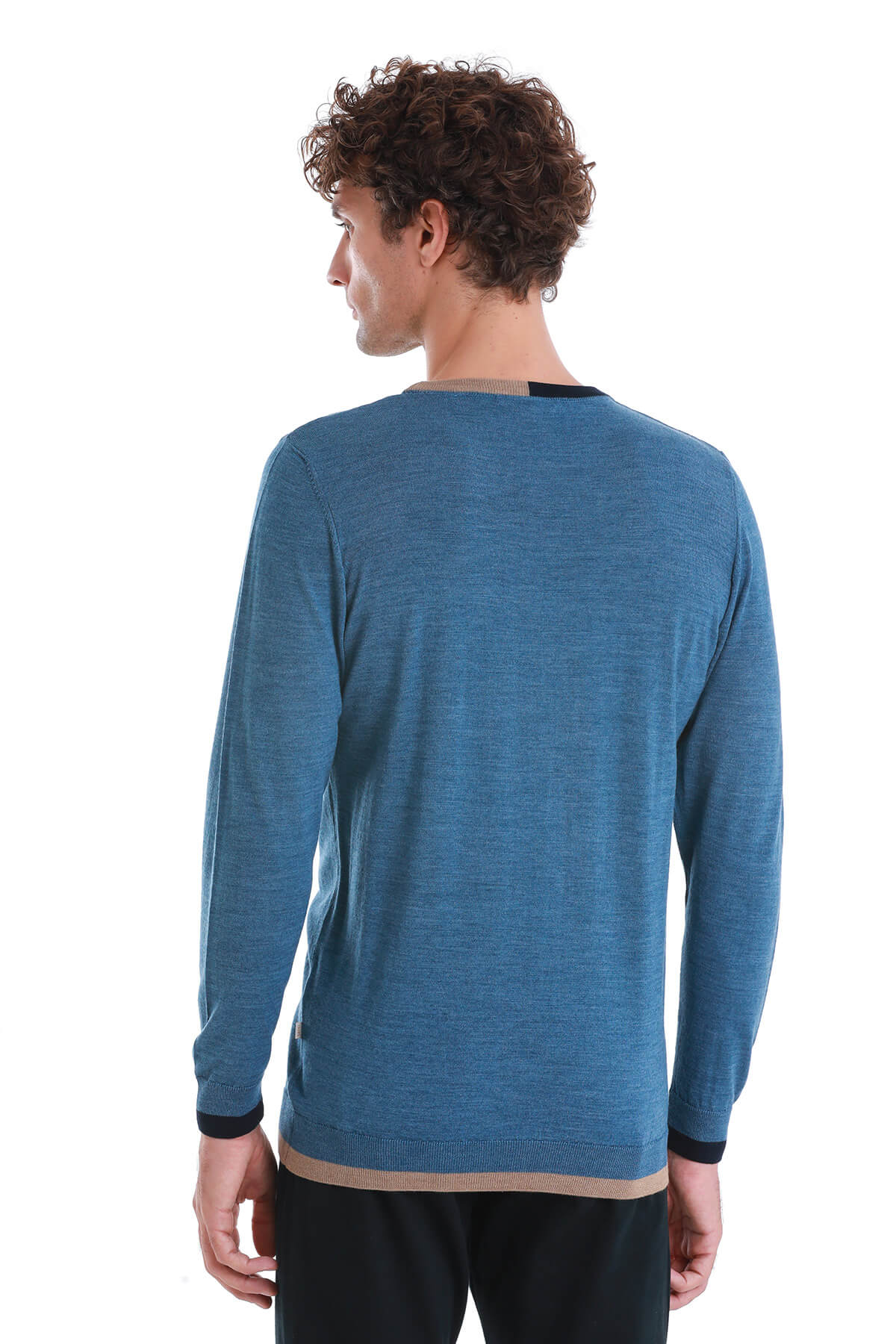 Regular Fit Indigo Wool Blend Crewneck Sweater - MIB