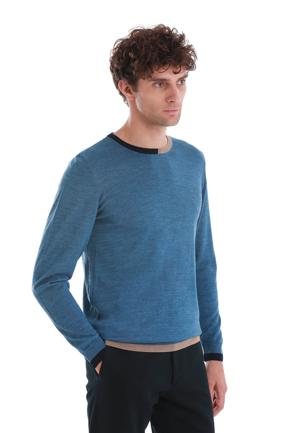 Regular Fit Indigo Wool Blend Crewneck Sweater - MIB