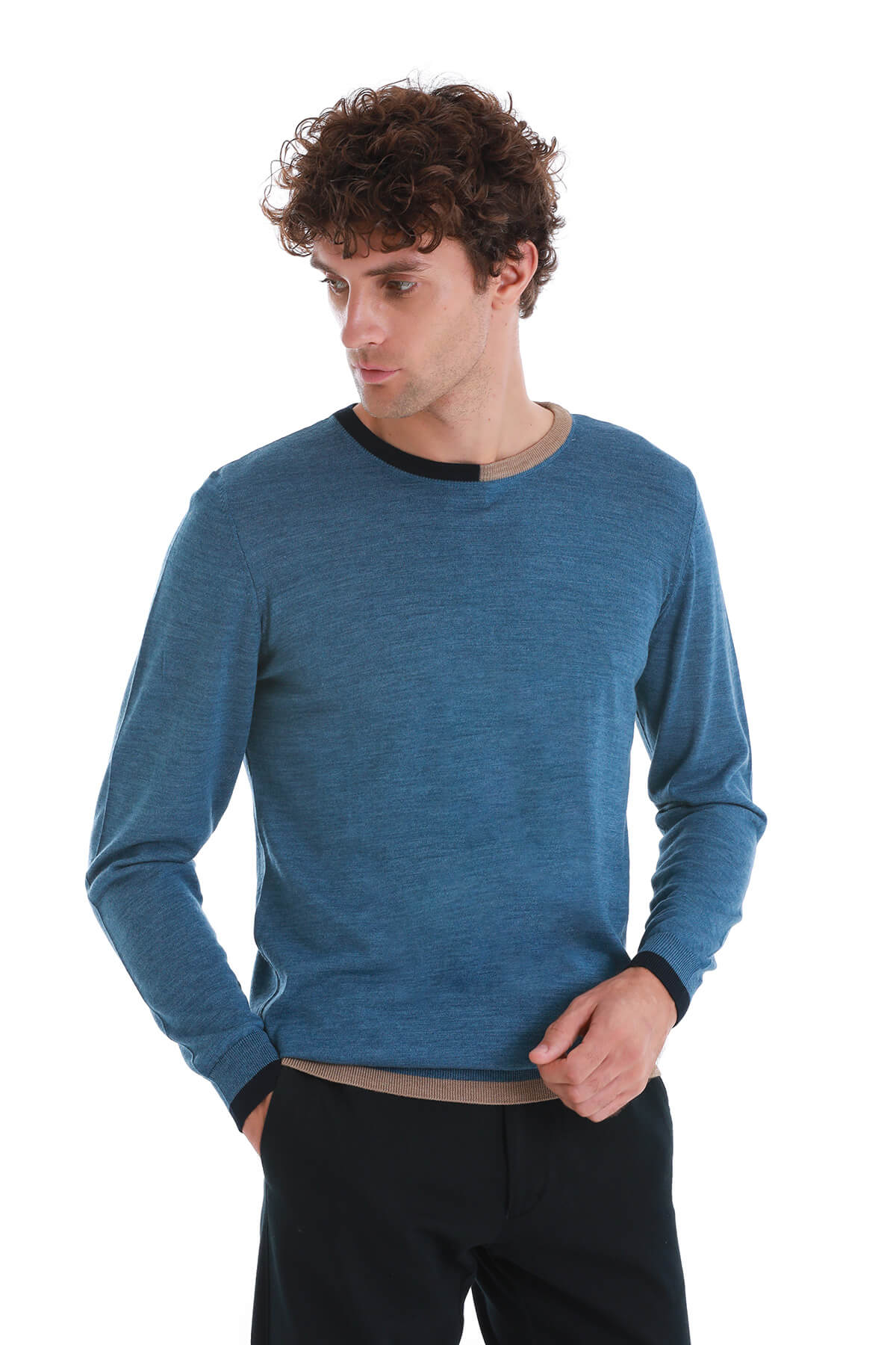 Regular Fit Indigo Wool Blend Crewneck Sweater - MIB