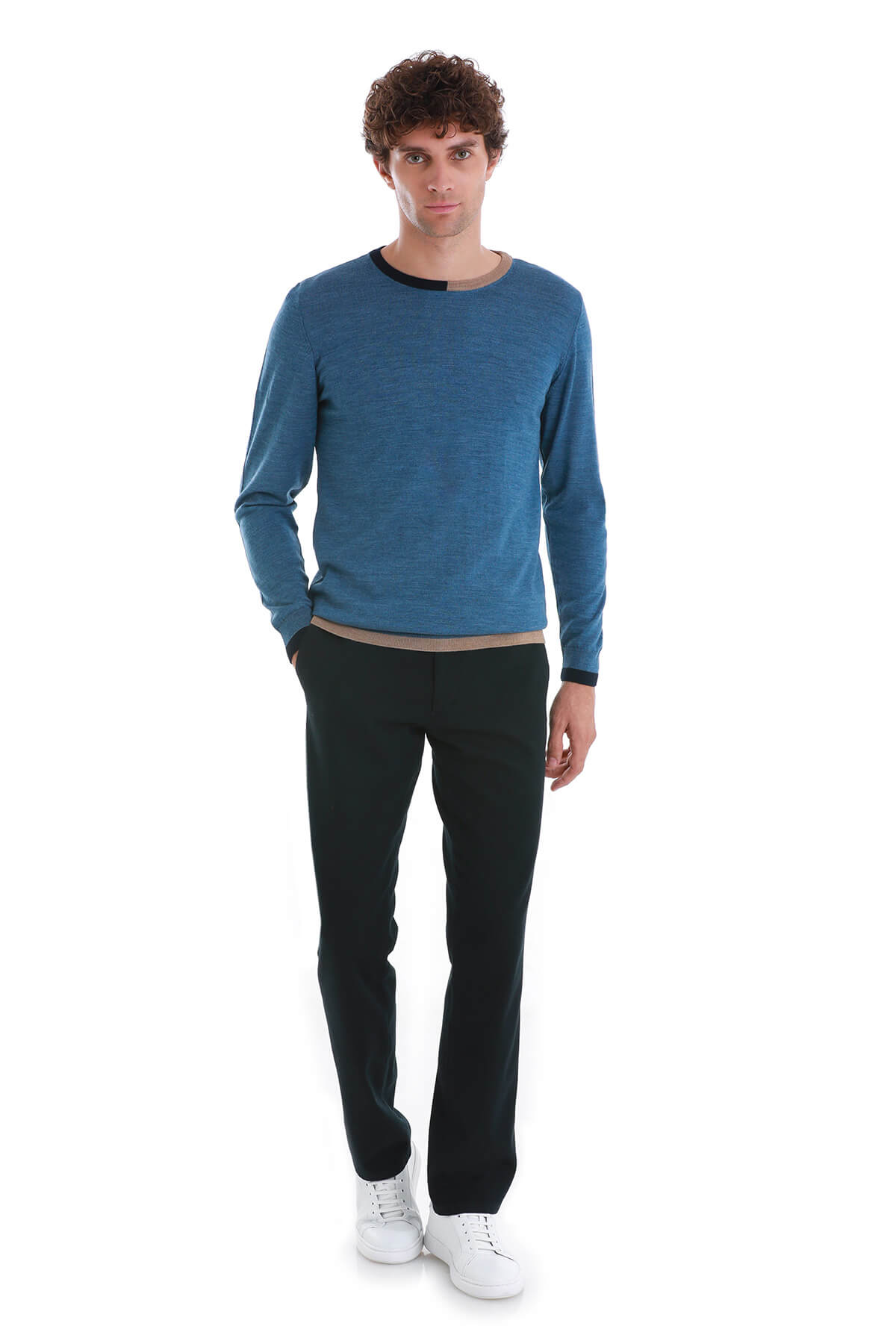 Regular Fit Indigo Wool Blend Crewneck Sweater - MIB