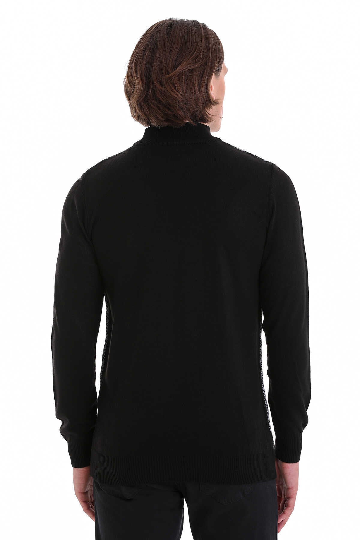 Regular Fit Jacquard Black Mockneck Sweater - MIB