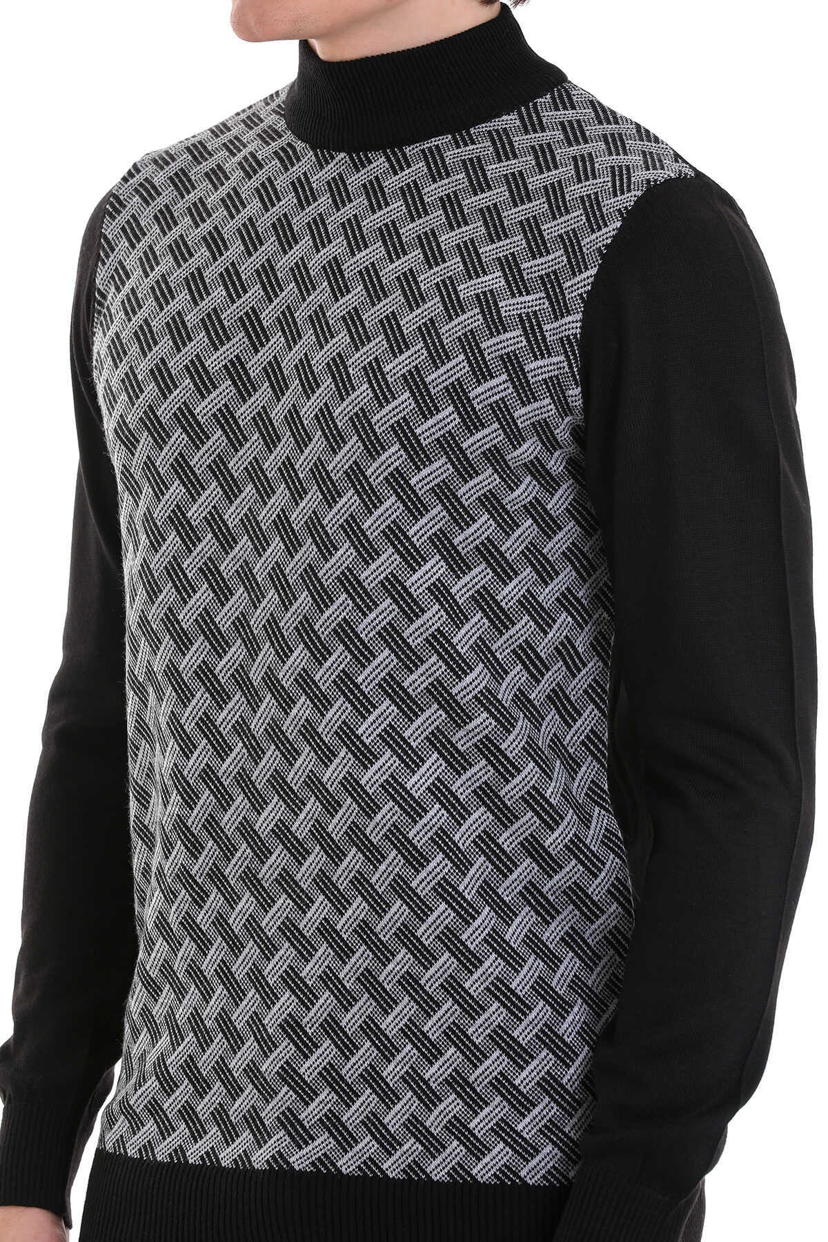 Regular Fit Jacquard Black Mockneck Sweater - MIB