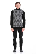 Regular Fit Jacquard Black Mockneck Sweater - MIB