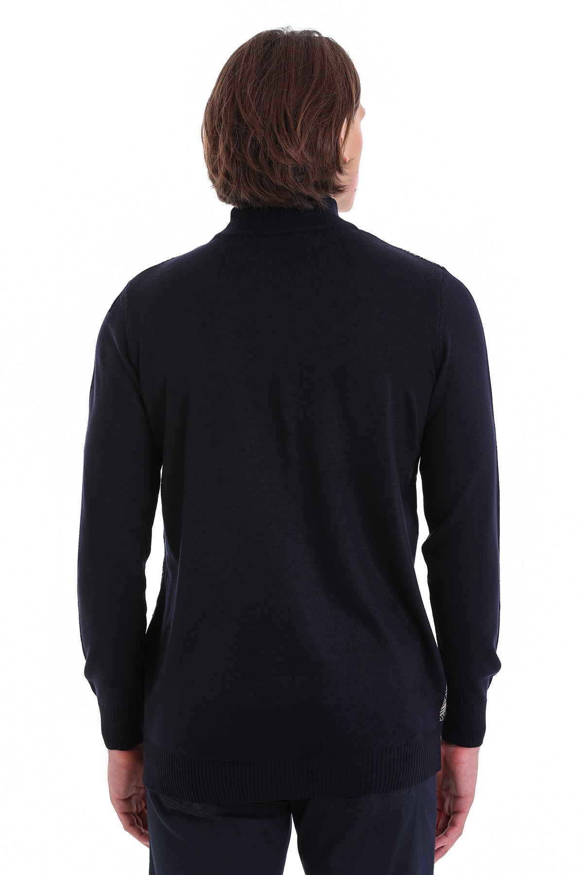 Regular Fit Jacquard Navy Mockneck Sweater - MIB