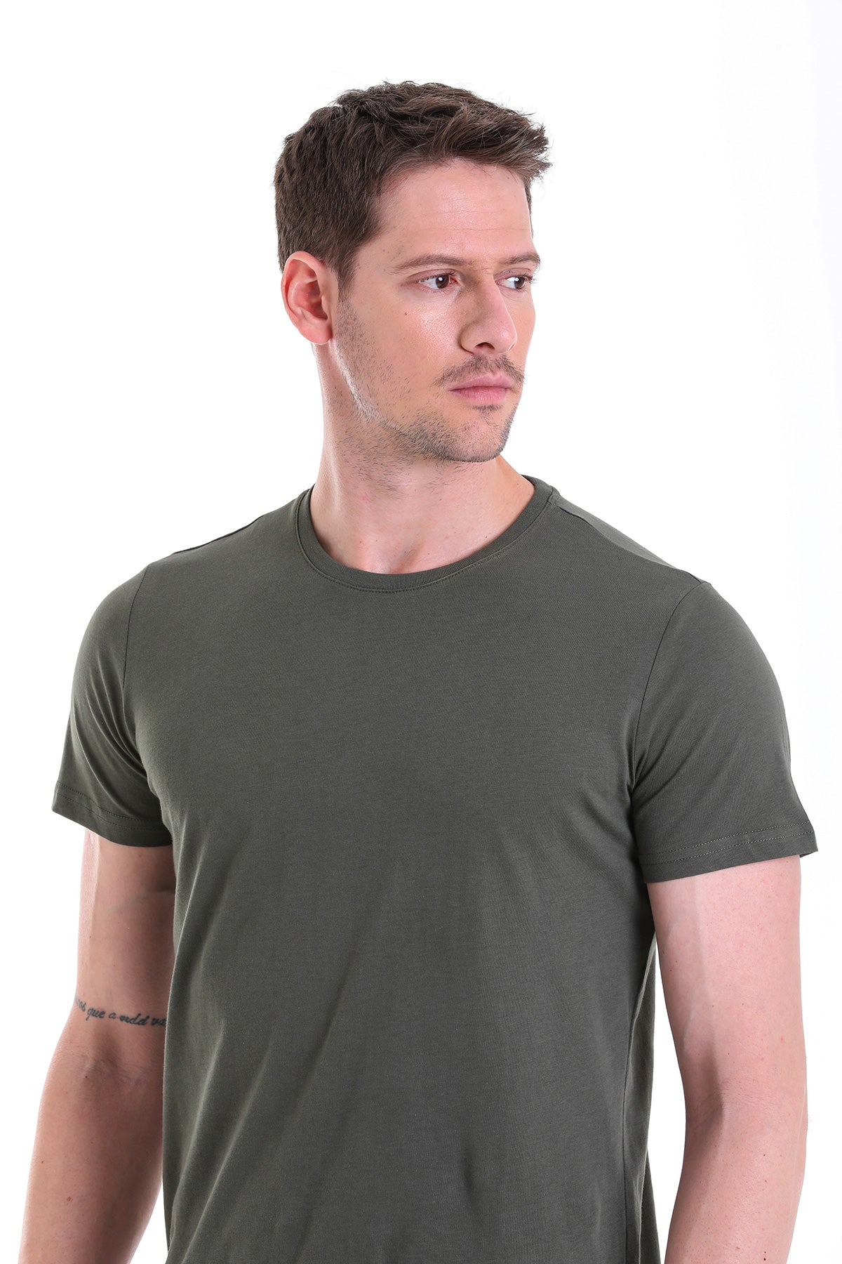 Regular Fit Khaki Basic Cotton Crew Neck T-Shirt - MIB