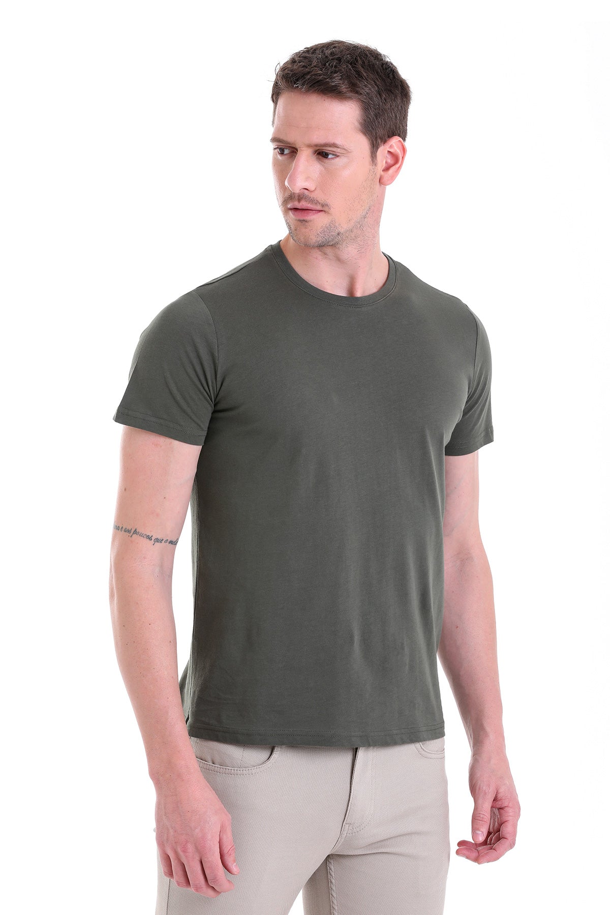 Regular Fit Khaki Basic Cotton Crew Neck T-Shirt - MIB