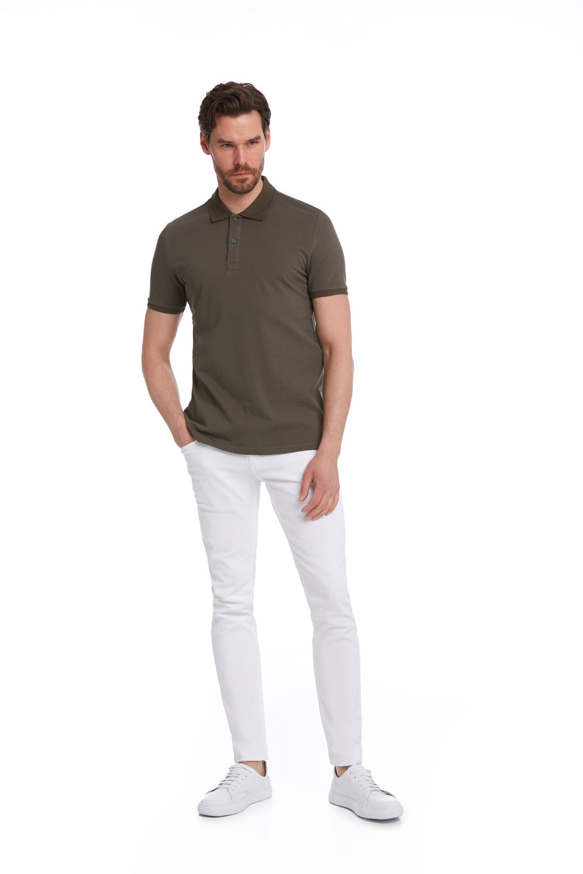 Regular Fit Khaki Basic Cotton Polo T-Shirt - MIB