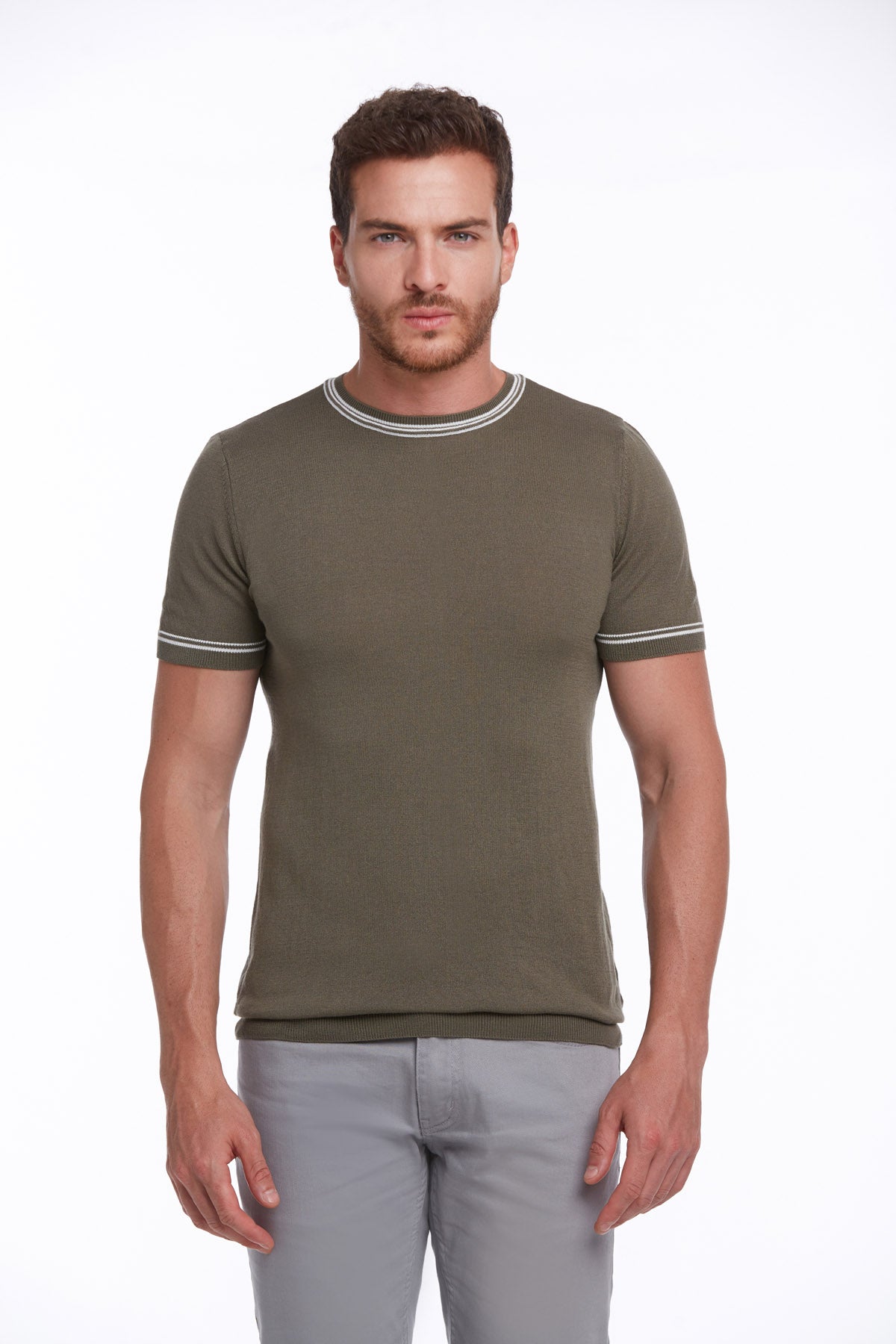 Regular Fit Khaki Basic Crew Neck T-Shirt - MIB