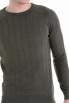 Regular Fit Khaki Cotton Blend Crewneck Sweater - SAYKI