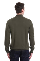 Regular Fit Khaki Cotton Blend Mock Neck Sweater - SAYKI