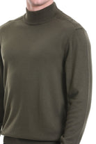 Regular Fit Khaki Cotton Blend Mock Neck Sweater - SAYKI