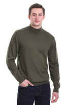 Regular Fit Khaki Cotton Blend Mock Neck Sweater - SAYKI