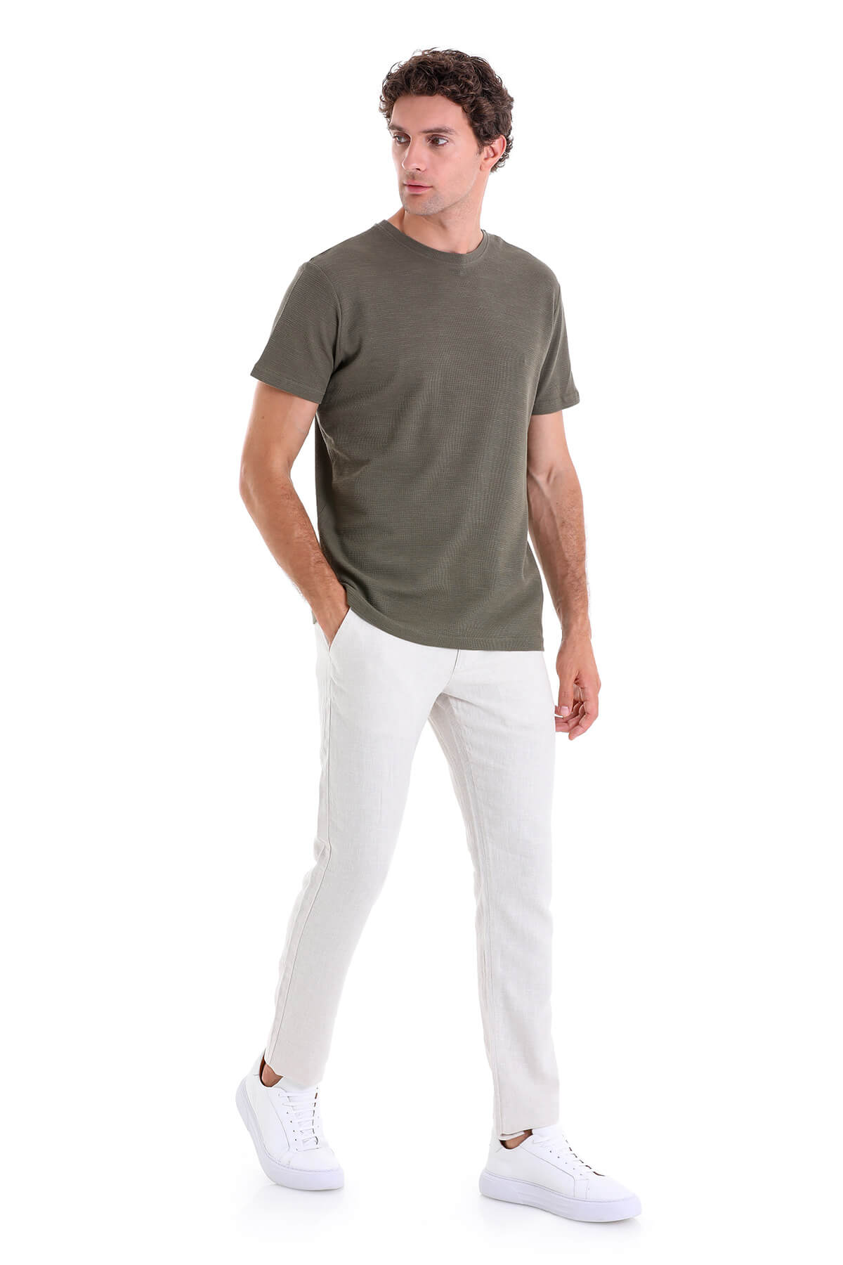 Regular Fit Khaki Cotton Crew Neck T-Shirt - MIB