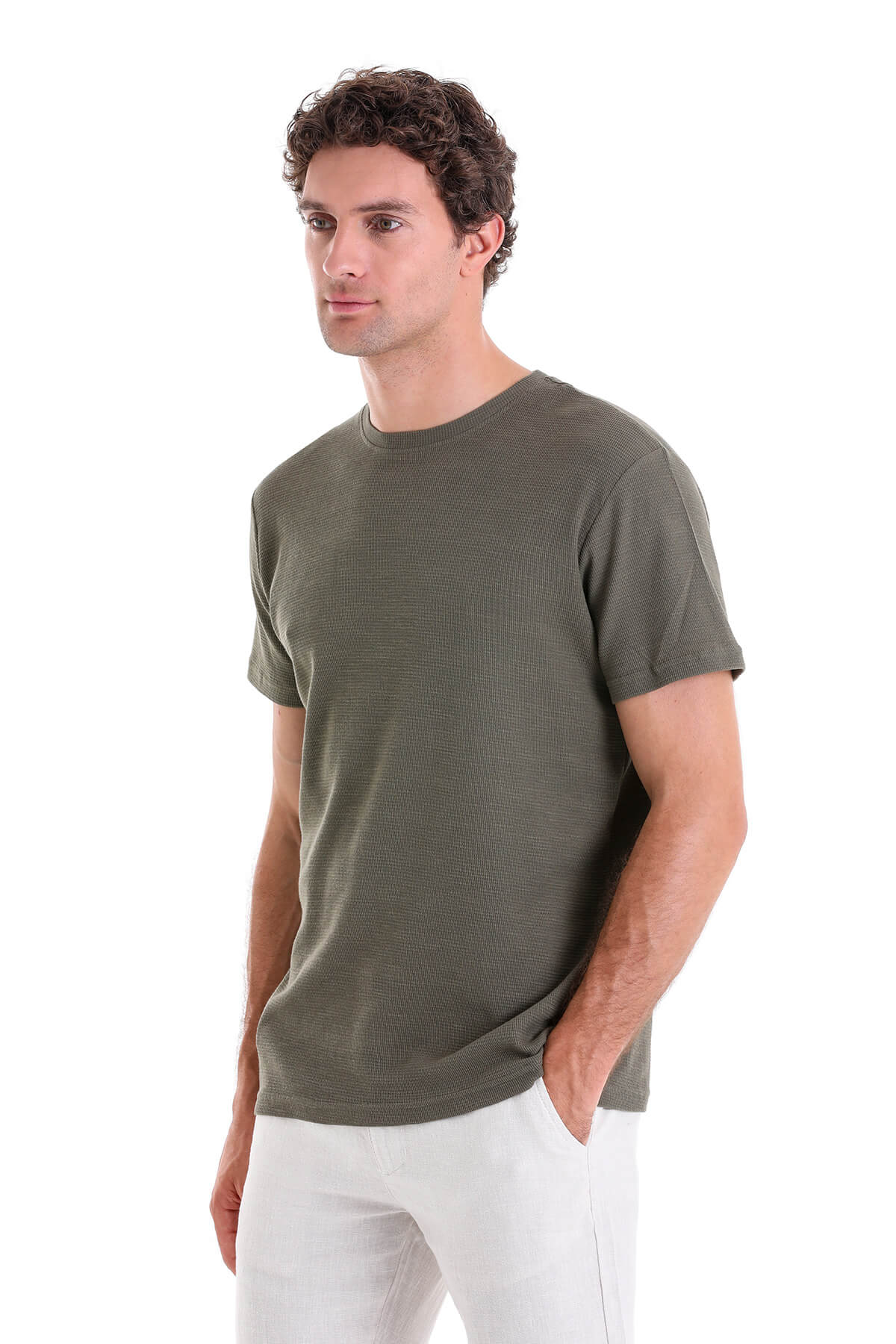 Regular Fit Khaki Cotton Crew Neck T-Shirt - MIB