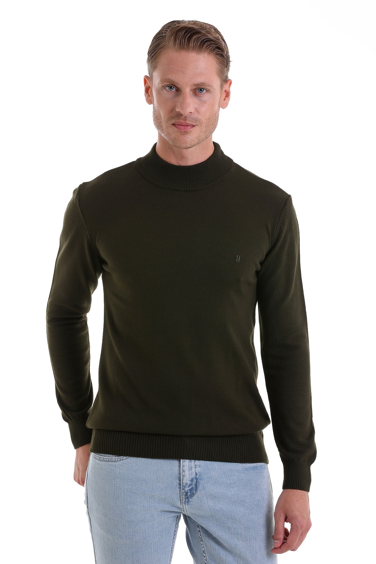 Regular Fit Khaki Mock Neck Sweater - MIB