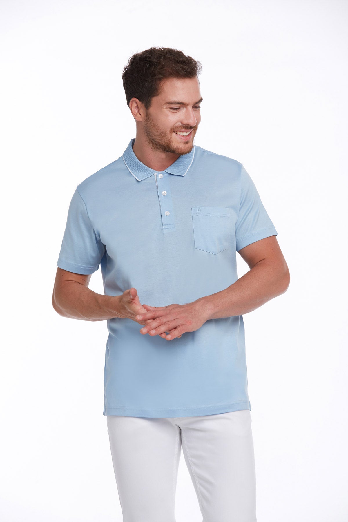 Regular Fit Light Blue 100% Cotton Polo T-Shirt - MIB