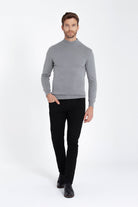 Regular Fit Light Gray Cotton Blend Mock Neck Sweater