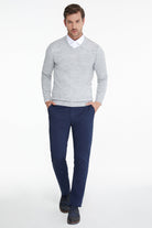 Regular Fit Light Gray V-Neck Sweater - MIB