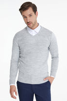 Regular Fit Light Gray V-Neck Sweater - MIB