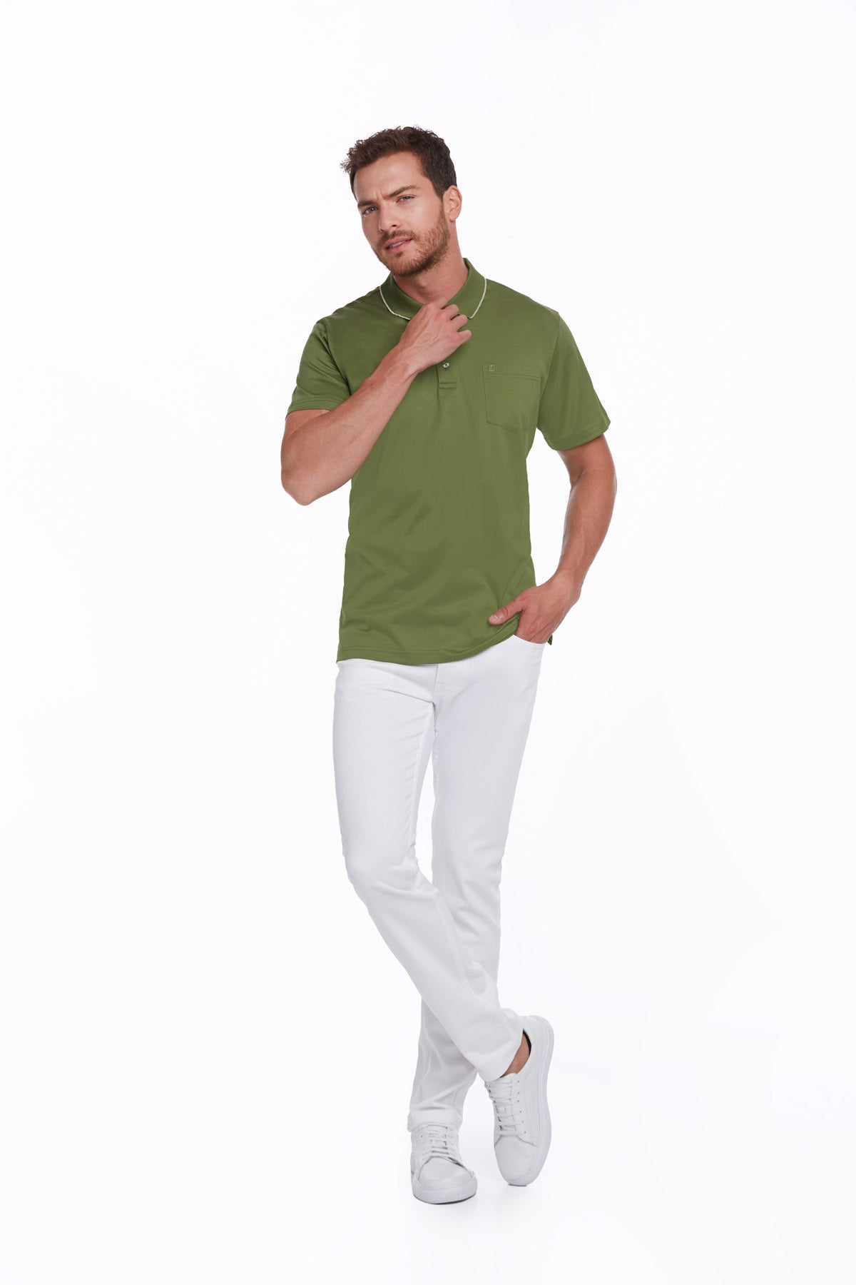 Regular Fit Light Green Basic Cotton Polo T-Shirt - MIB