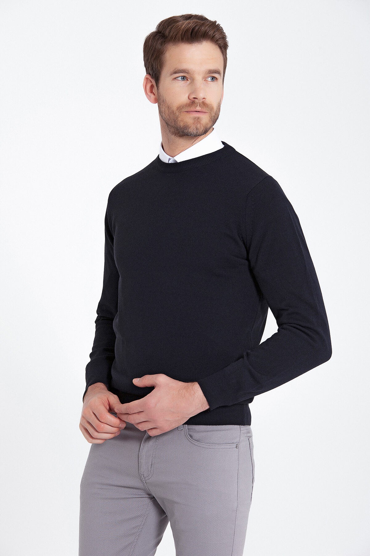 Regular Fit Light Navy Crewneck Sweater - MIB