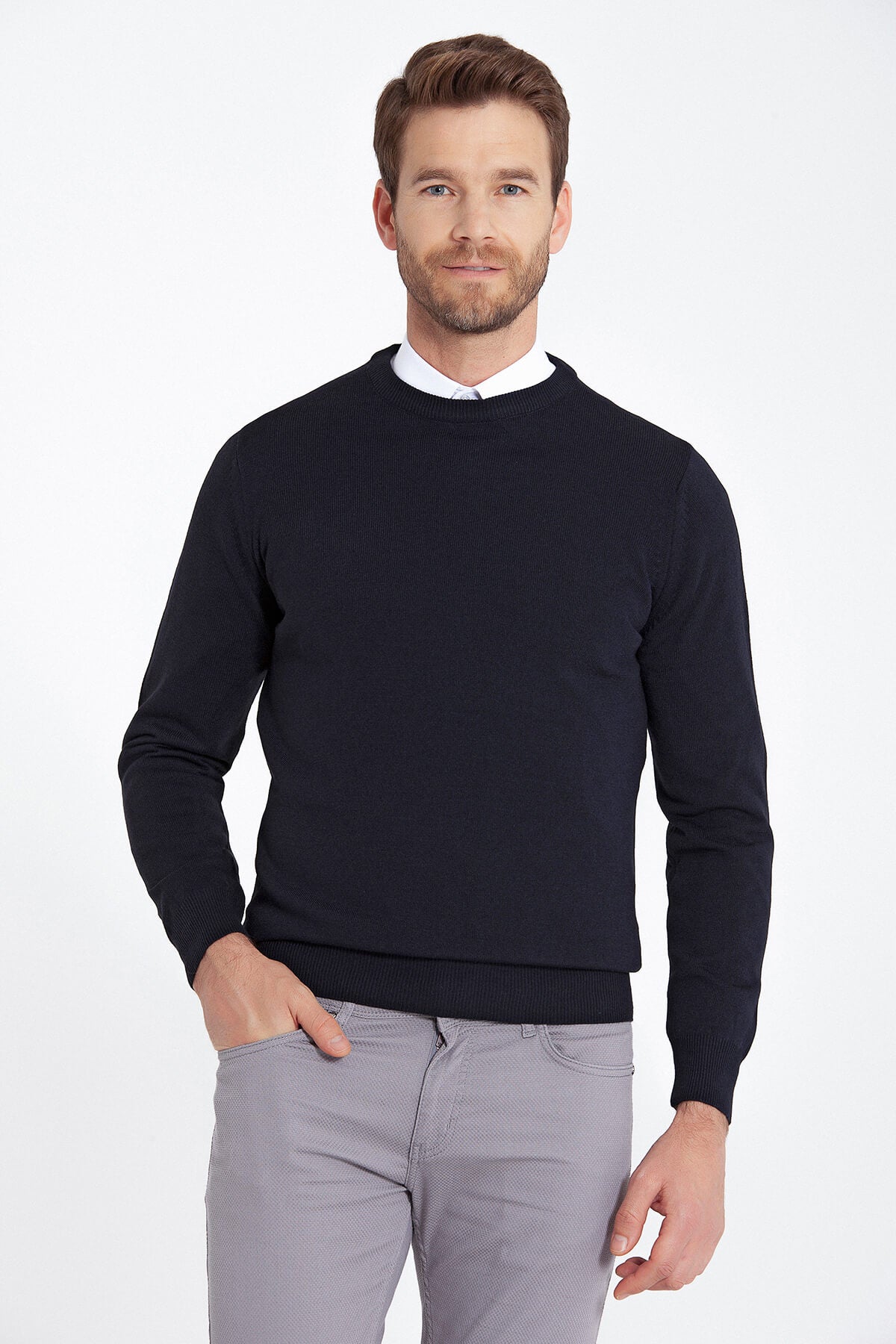 Regular Fit Light Navy Crewneck Sweater - MIB