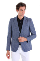 Regular Fit Light Navy Notch Lapel Classic Blazer - SAYKI