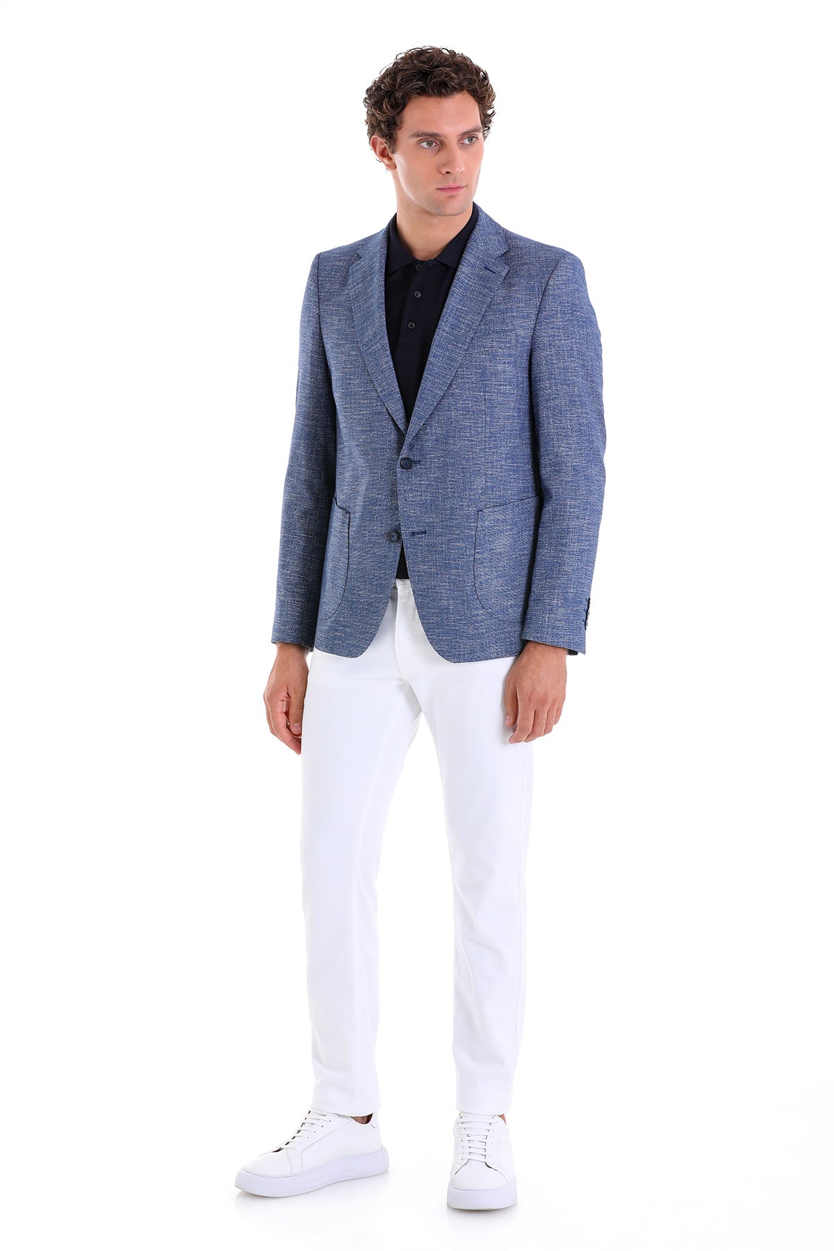 Regular Fit Light Navy Notch Lapel Classic Blazer - SAYKI