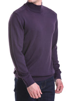 Regular Fit Light Purple Cotton Blend Mock Neck Sweater