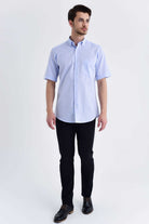 Regular Fit Linen & Cotton Blend Light Blue Casual Shirt