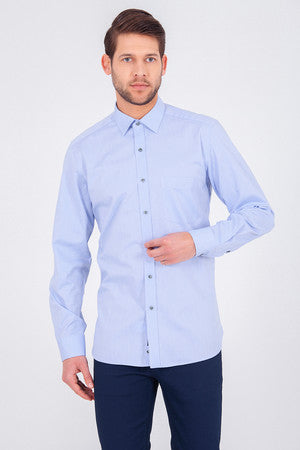 Regular Fit Long Sleeve 100% Cotton Light Blue Casual Shirt